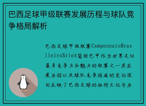 巴西足球甲级联赛发展历程与球队竞争格局解析