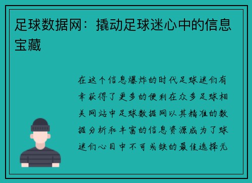 足球数据网：撬动足球迷心中的信息宝藏