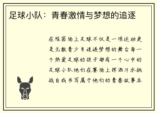 足球小队：青春激情与梦想的追逐